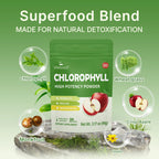 Lifebooil Chlorophyll Powder packaging close up showcasing the 30 servings crisp apple label.