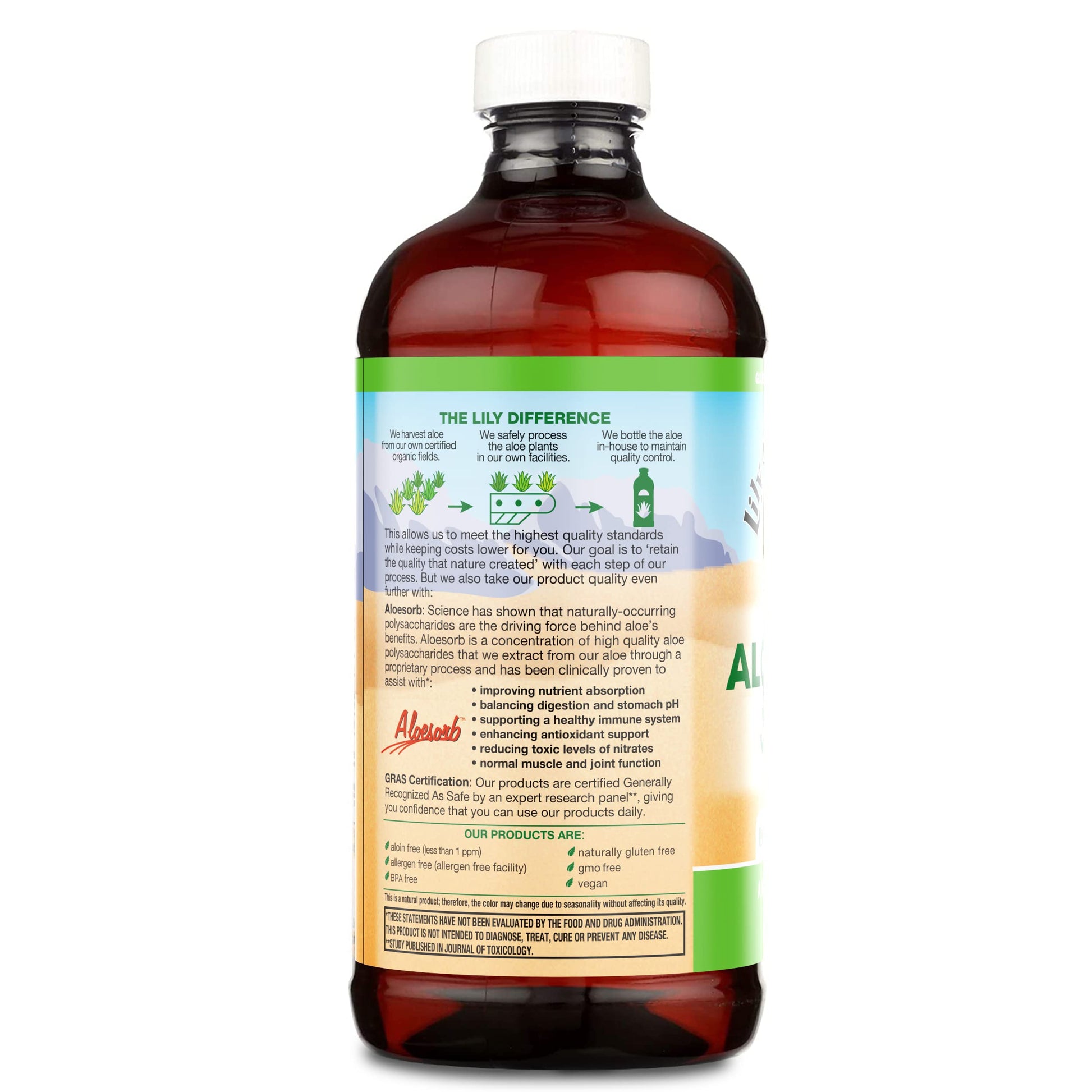 Close up of Lily of the Desert 16 fluid ounce bottle