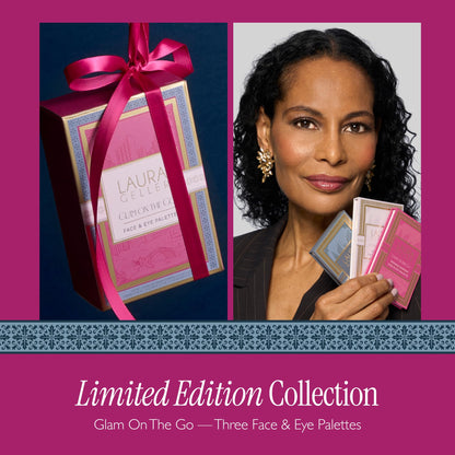 Three piece Laura Geller travel makeup palette set open view