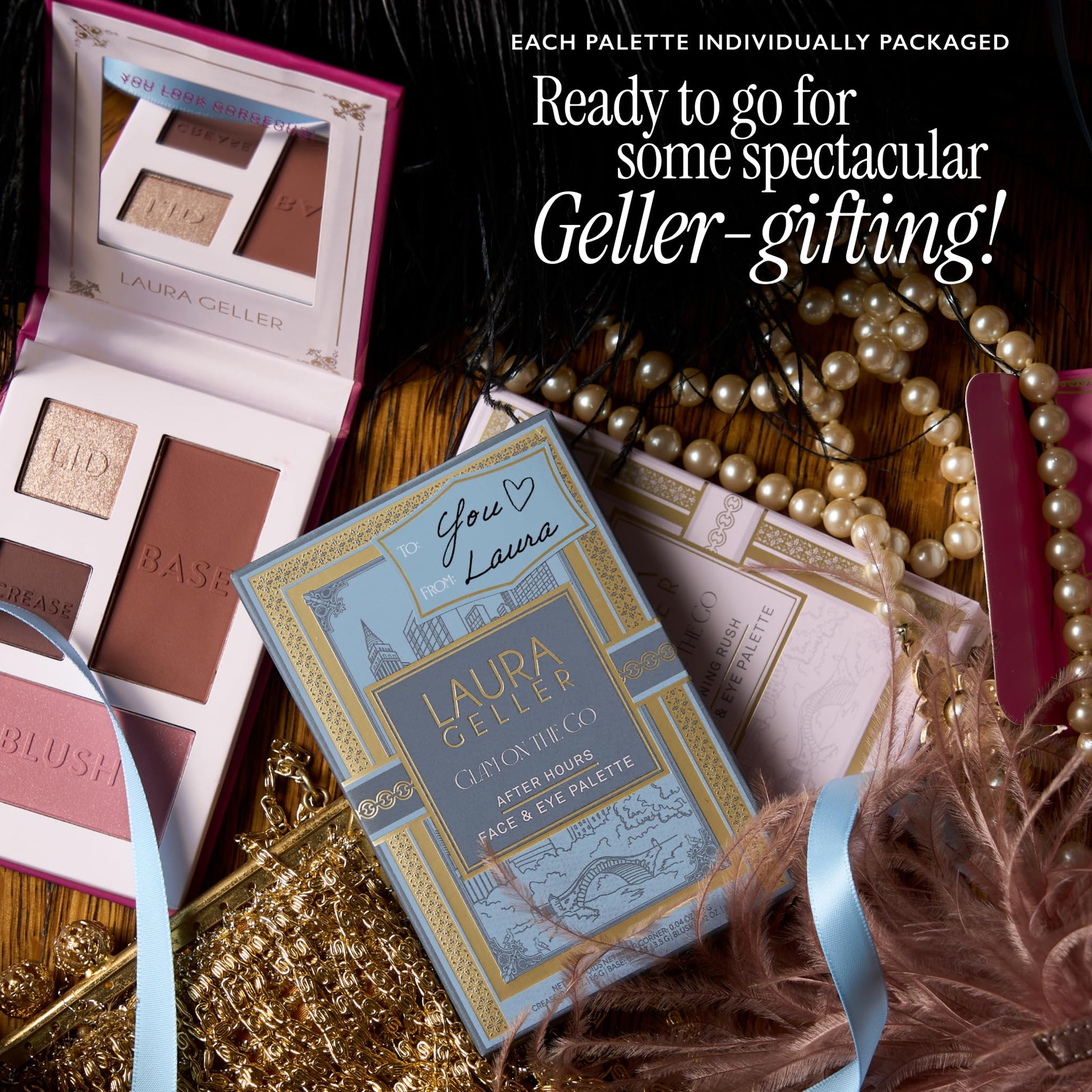 Close up of baked eyeshadow textures in Laura Geller trio
