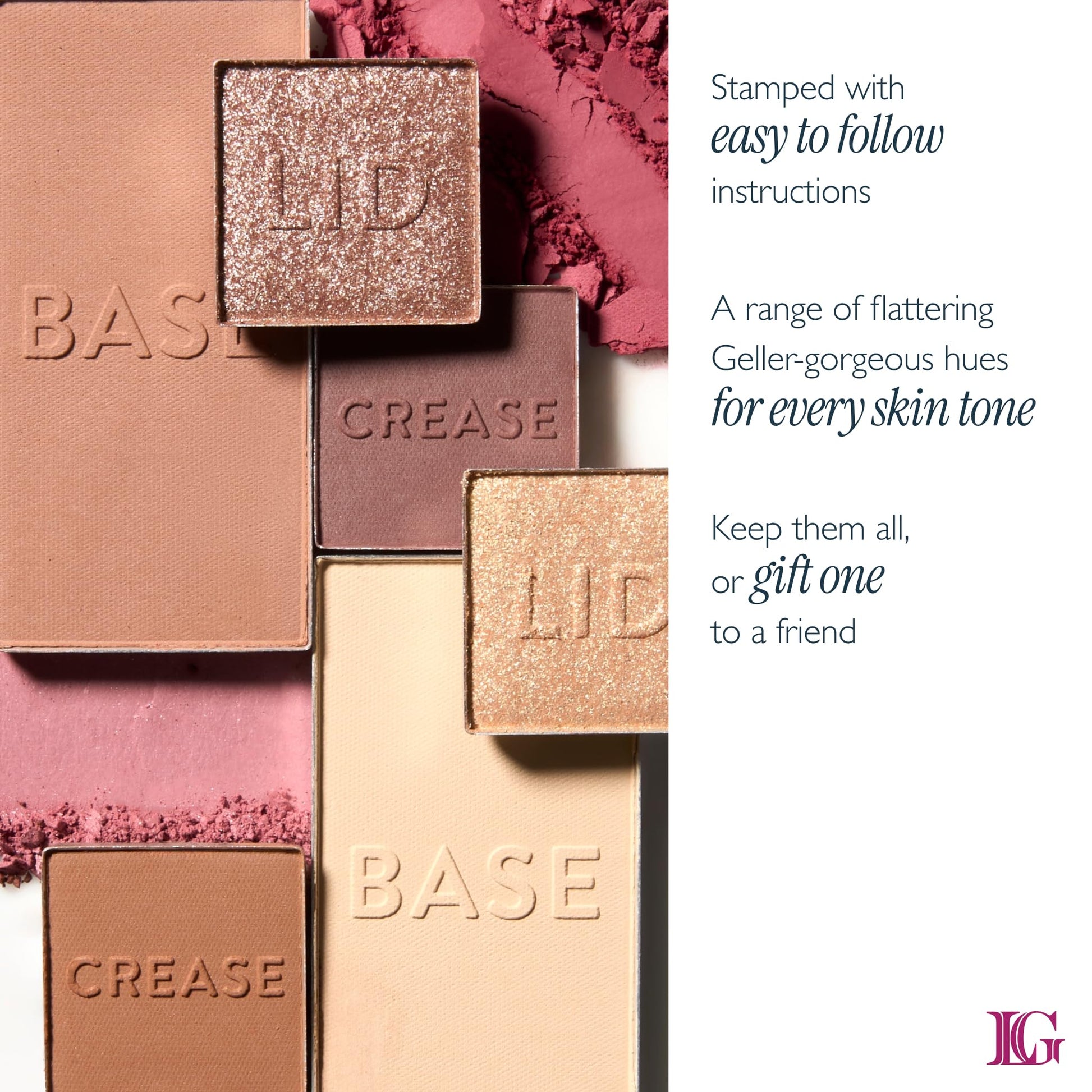 Side profile of travel friendly Laura Geller makeup compacts
