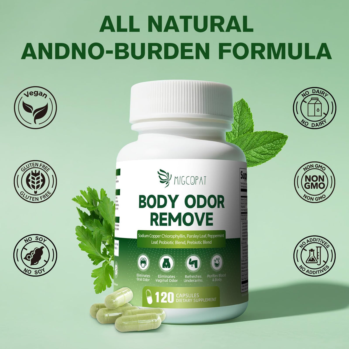 Natural green tea and probiotic infused internal cleansing capsules for natural underarm freshness
