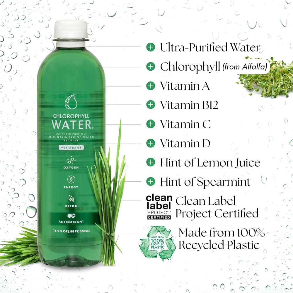 Zero calorie sugar free chlorophyll beverage with essential vitamins A B12 C D3
