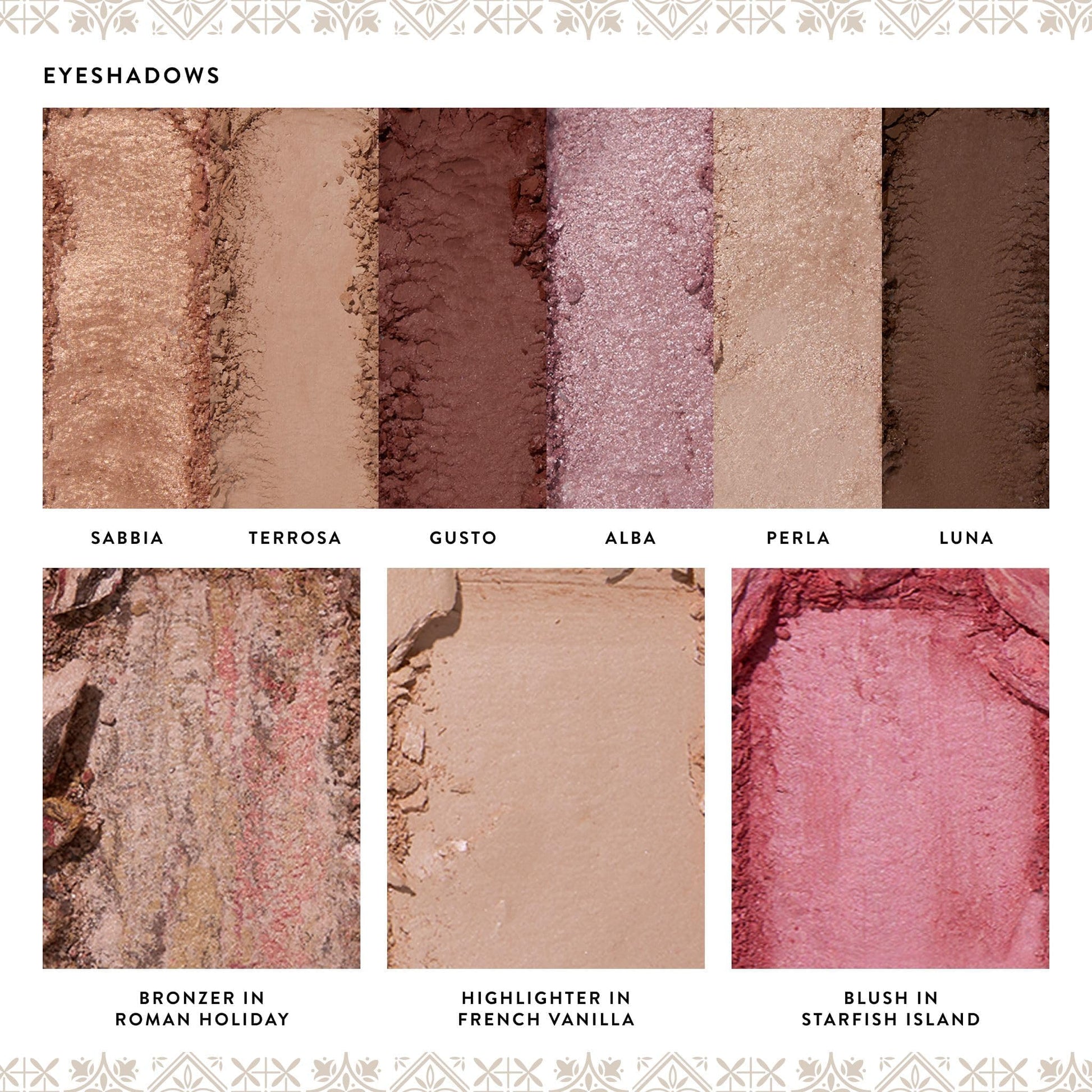 Close up of baked blush and bronzer in Laura Geller palette