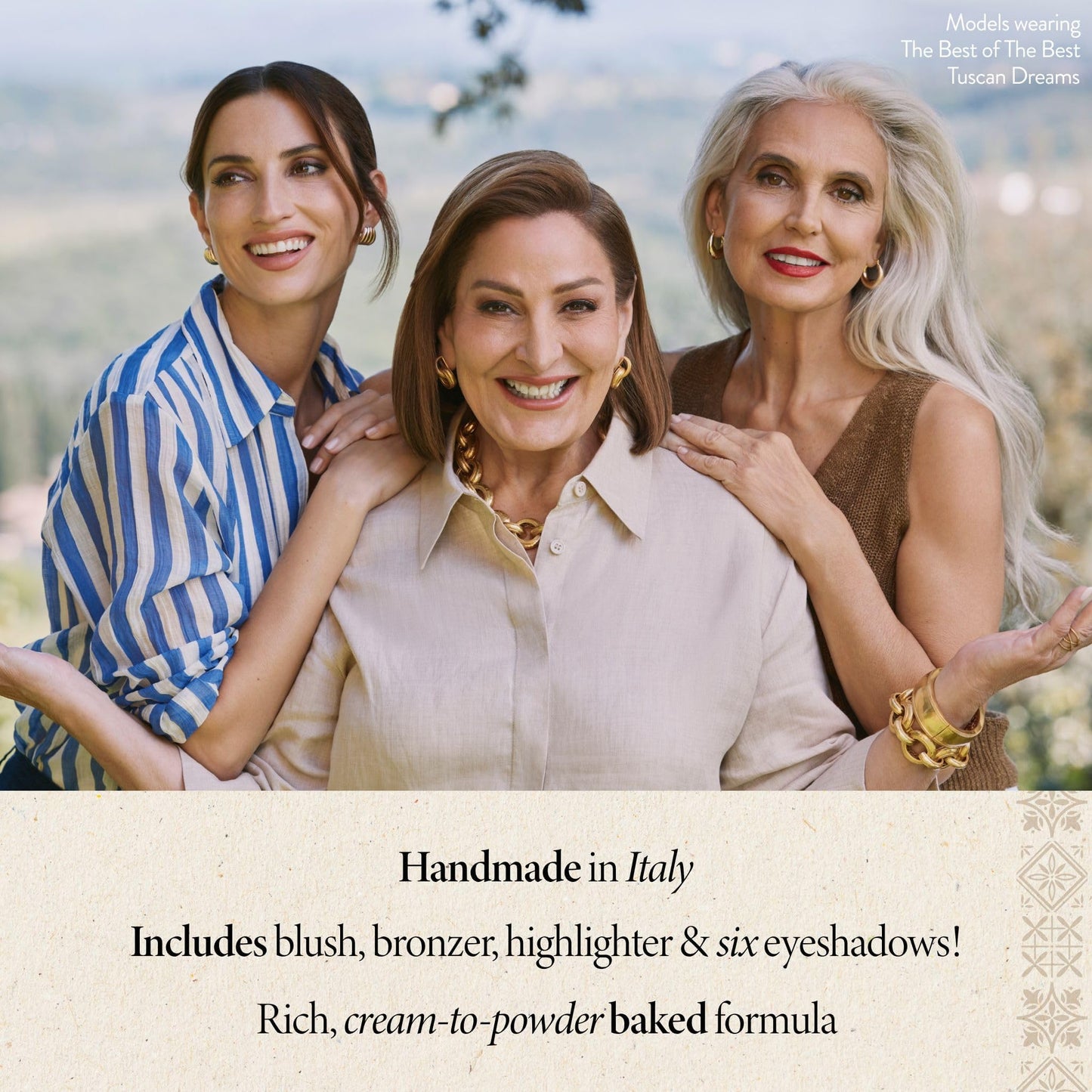 Six neutral baked eyeshadows inside Laura Geller Tuscan Dreams kit