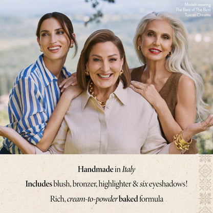 Six neutral baked eyeshadows inside Laura Geller Tuscan Dreams kit