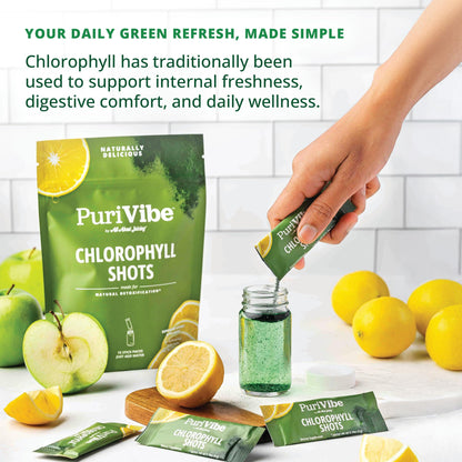 All About Juicing Chlorophyll powder drink stick packs for daily gut health supplement