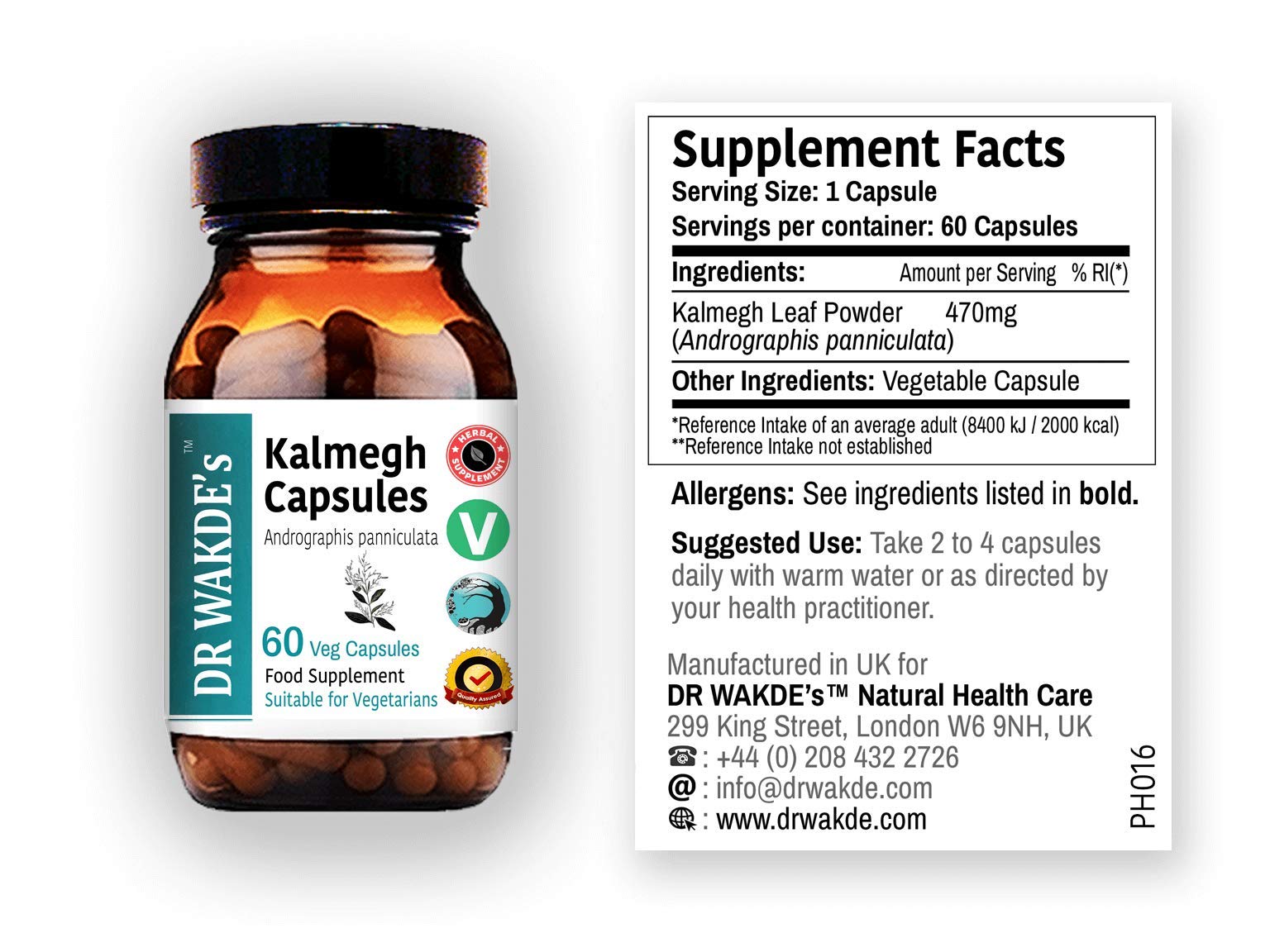 Dr Wakde Kalmegh supplement bottle showing nutritional facts and ingredients