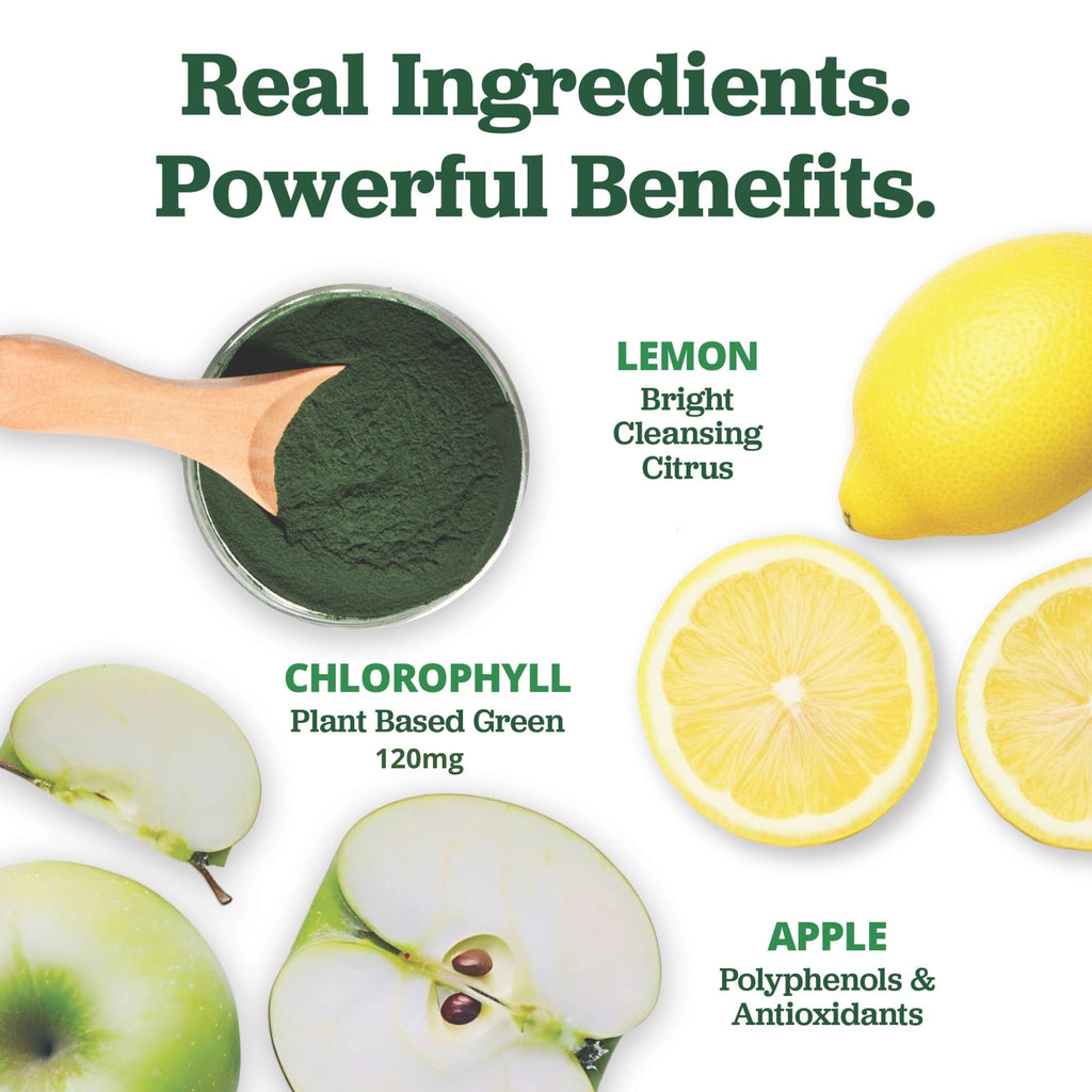 PuriVibe Chlorophyll lemonade blend individual travel sachets on a clean background