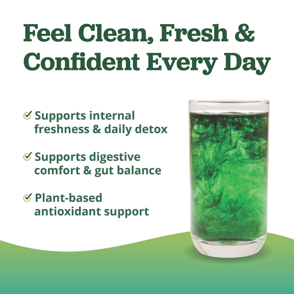All About Juicing superfood green juice drink mix dissolved in a glass of water