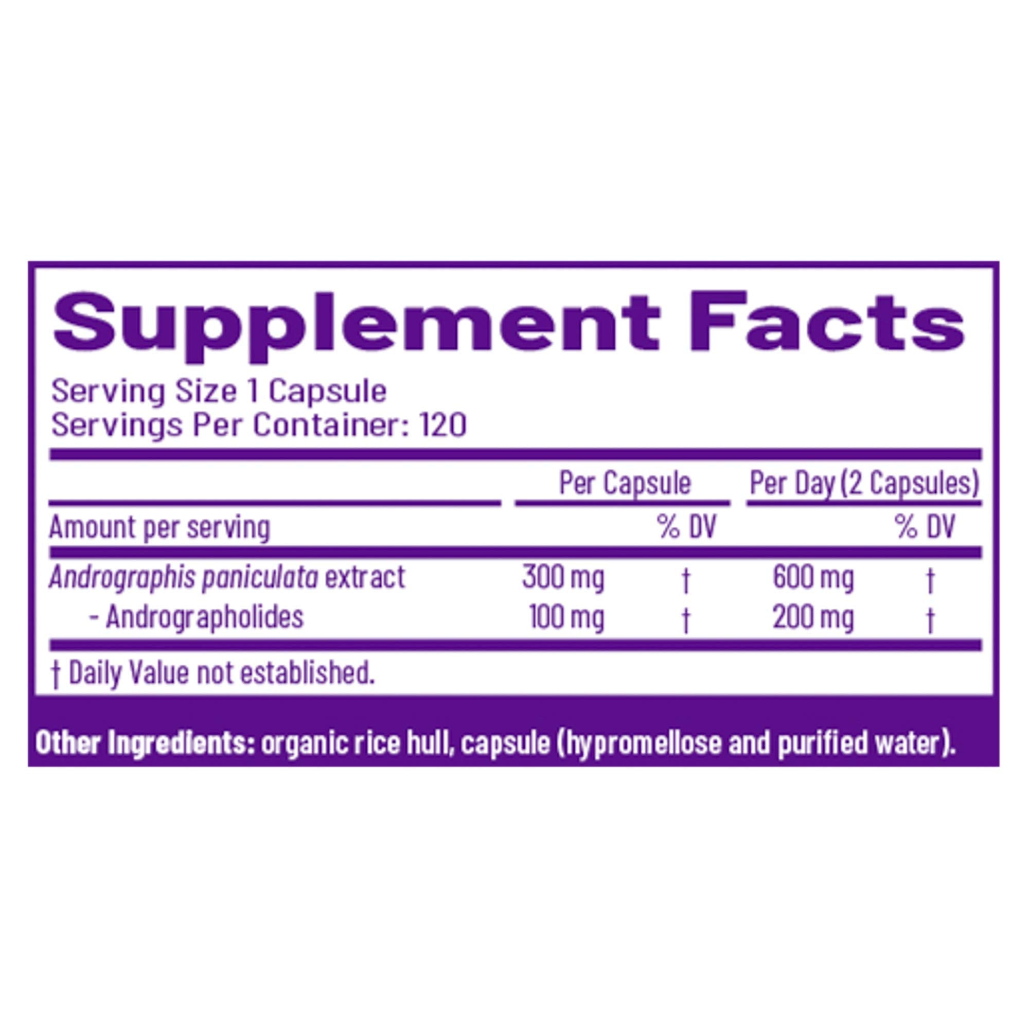 AOR Andrographis one hundred twenty vegan capsules respiratory wellness supplement label