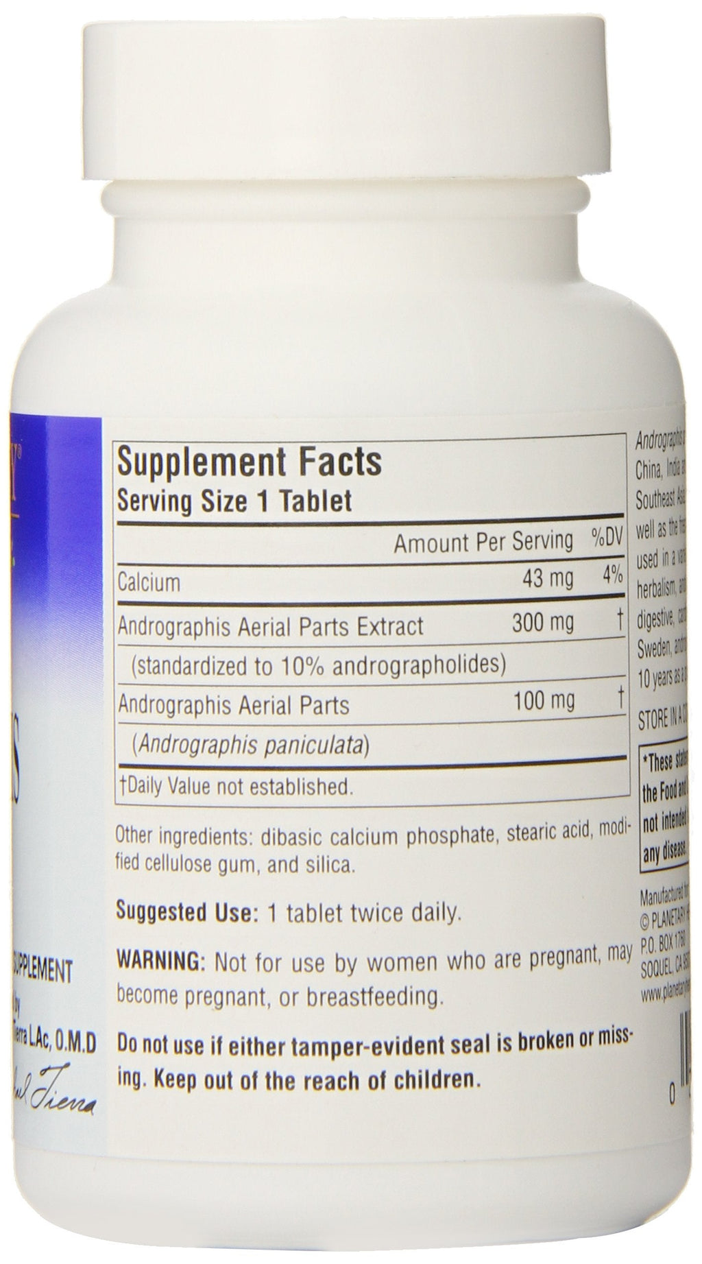 Two bottles of authentic USA imported Planetary Herbals Andrographis tablets for seasonal wellness and respiratory health.