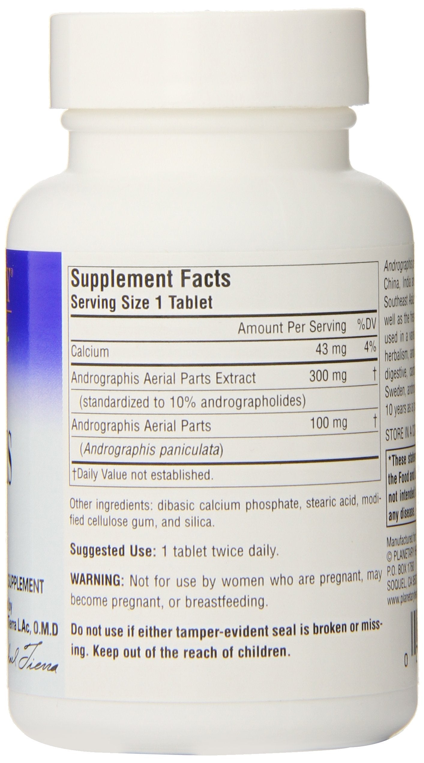 Two bottles of authentic USA imported Planetary Herbals Andrographis tablets for seasonal wellness and respiratory health.