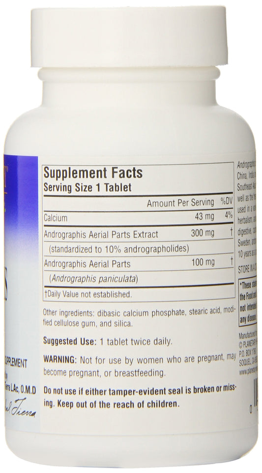 Two bottles of authentic USA imported Planetary Herbals Andrographis tablets for seasonal wellness and respiratory health.