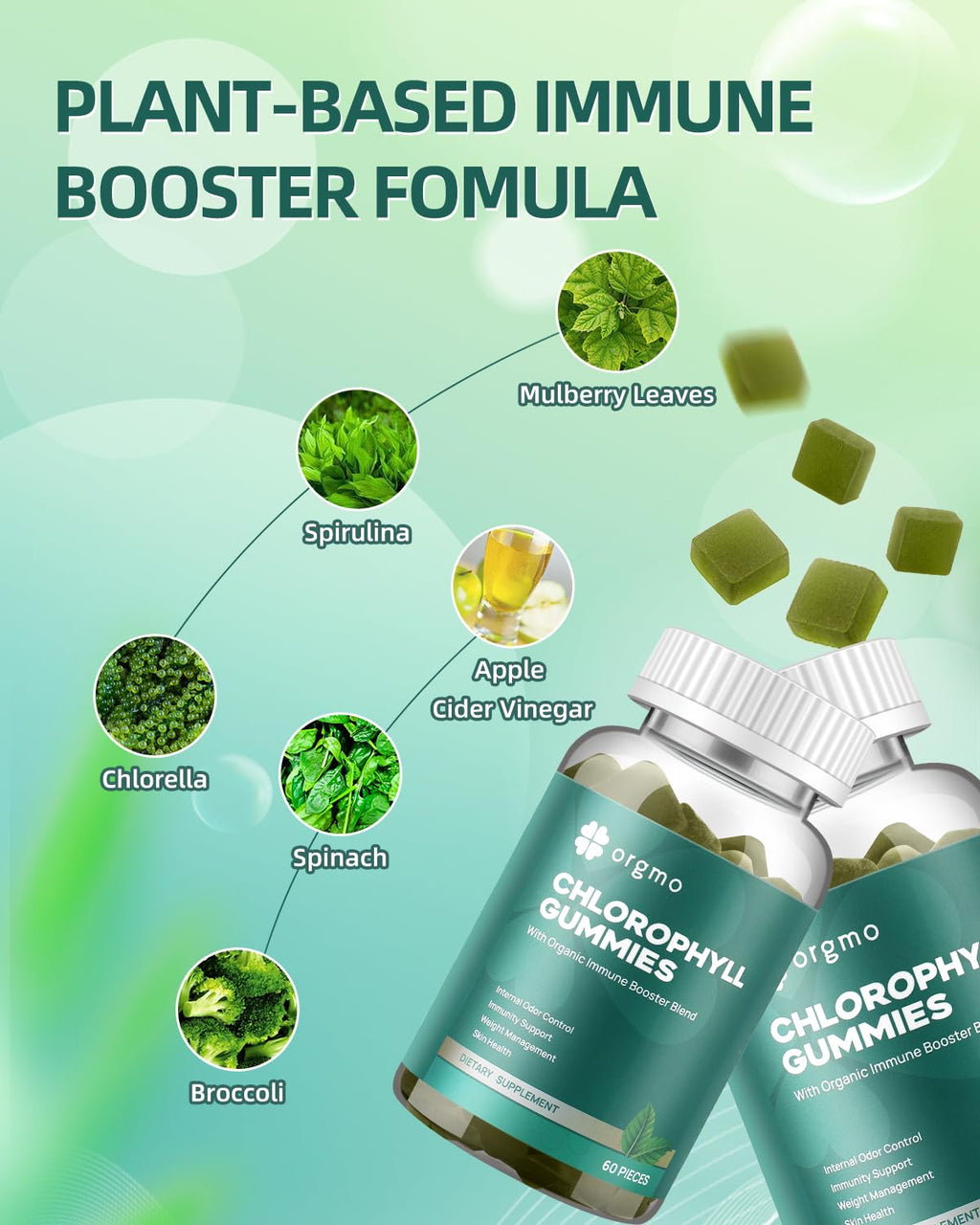 Supplement facts label showing apple cider vinegar spirulina and chlorella blend.
