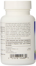 Close up of the ingredient list on the Planetary Herbals Andrographis 120 tablets bottle highlighting andrographolides.