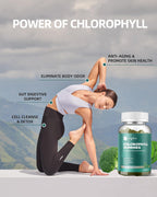 Vegan non GMO chlorophyll detox gummies packaging highlighting immune and digestion support.