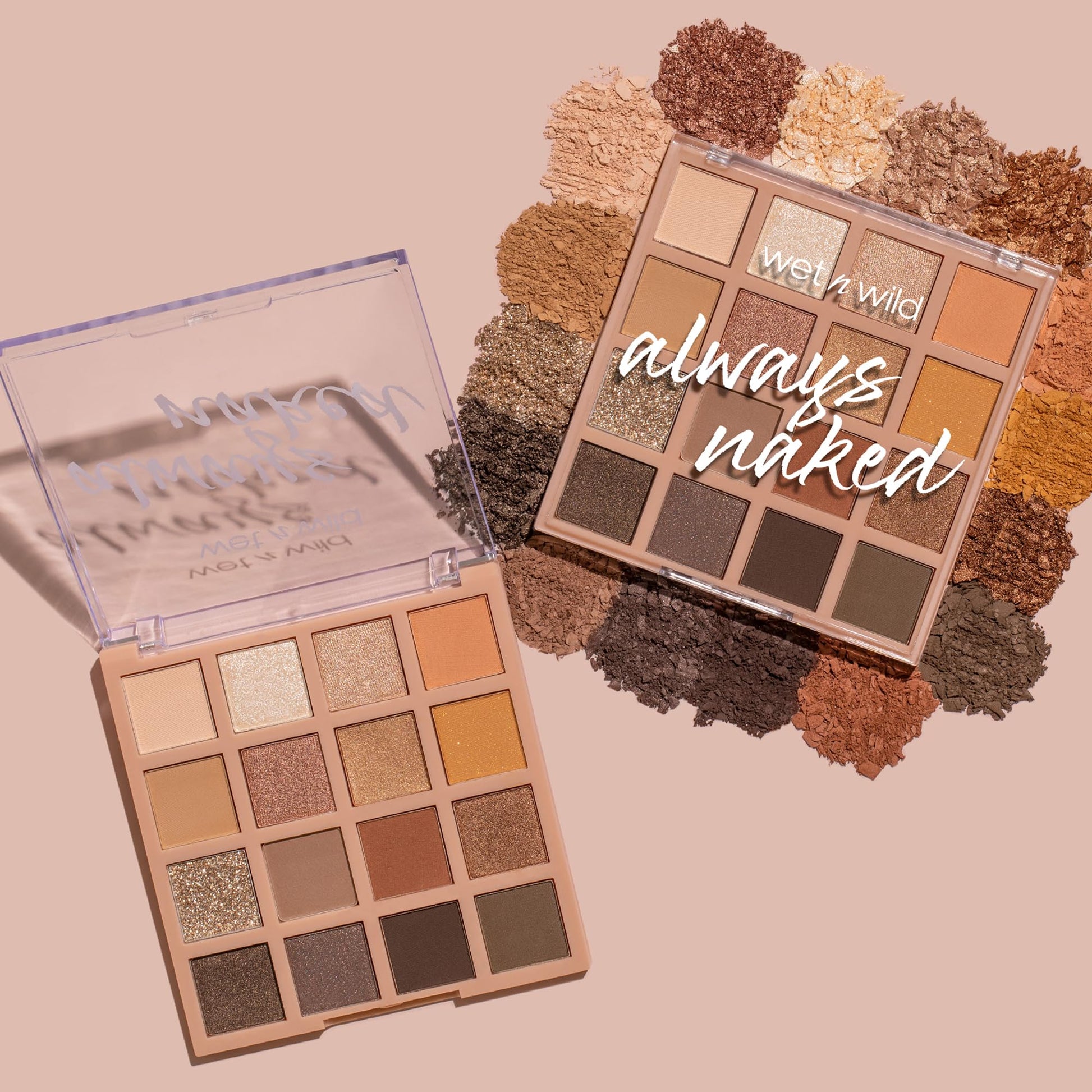 Close up of shimmer and matte shades in Wet n Wild palette