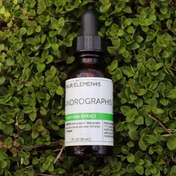 Four Elements Andrographis paniculata herbal tincture supplement bottle side label instructions.