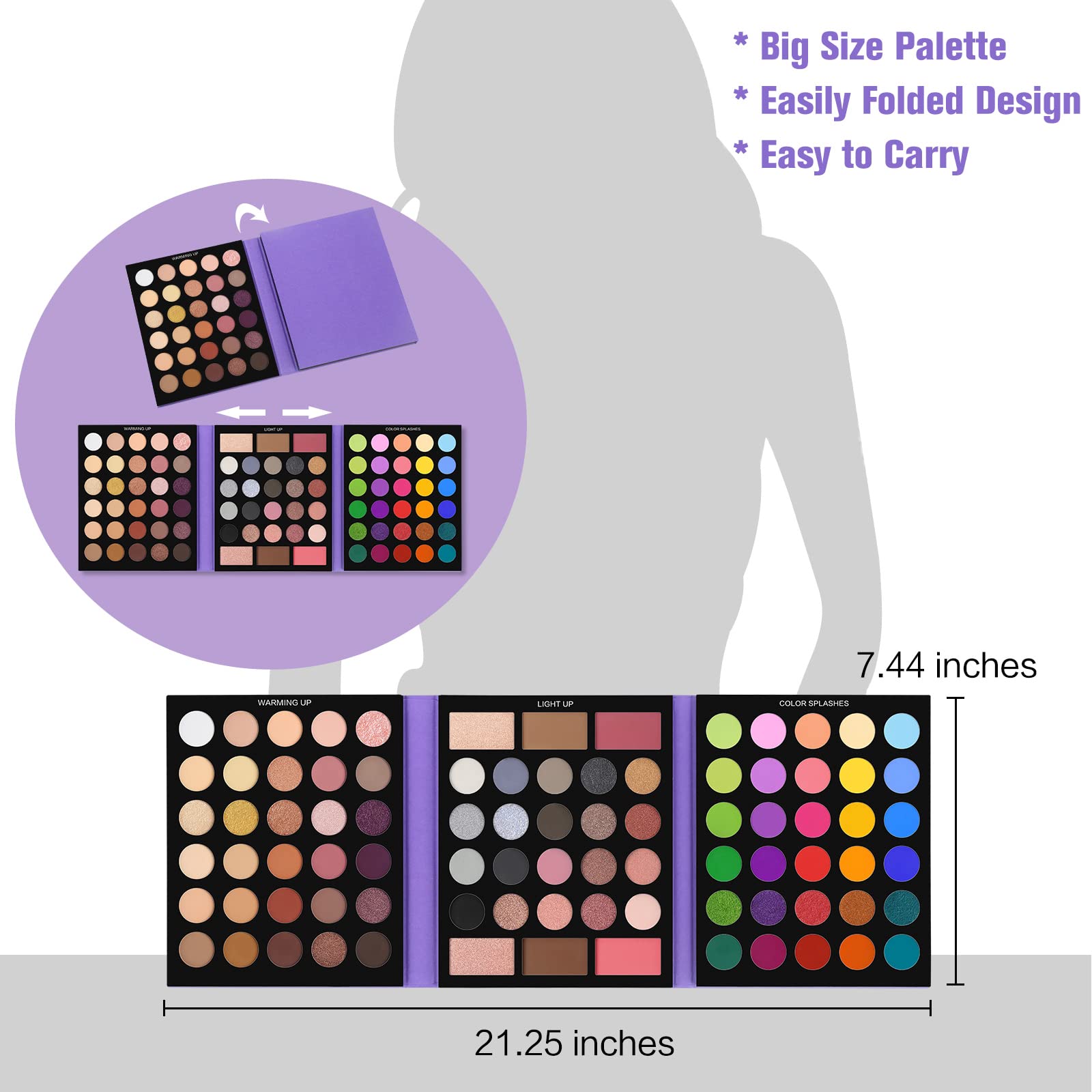 Folded UCANBE 86 color makeup palette packaging for storage