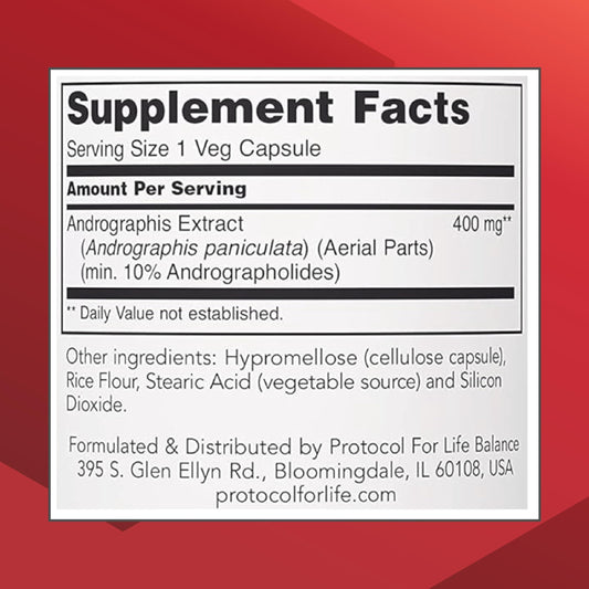 Protocol For Life Balance 400 Milligrams 90 vegetarian capsules supplement facts label.