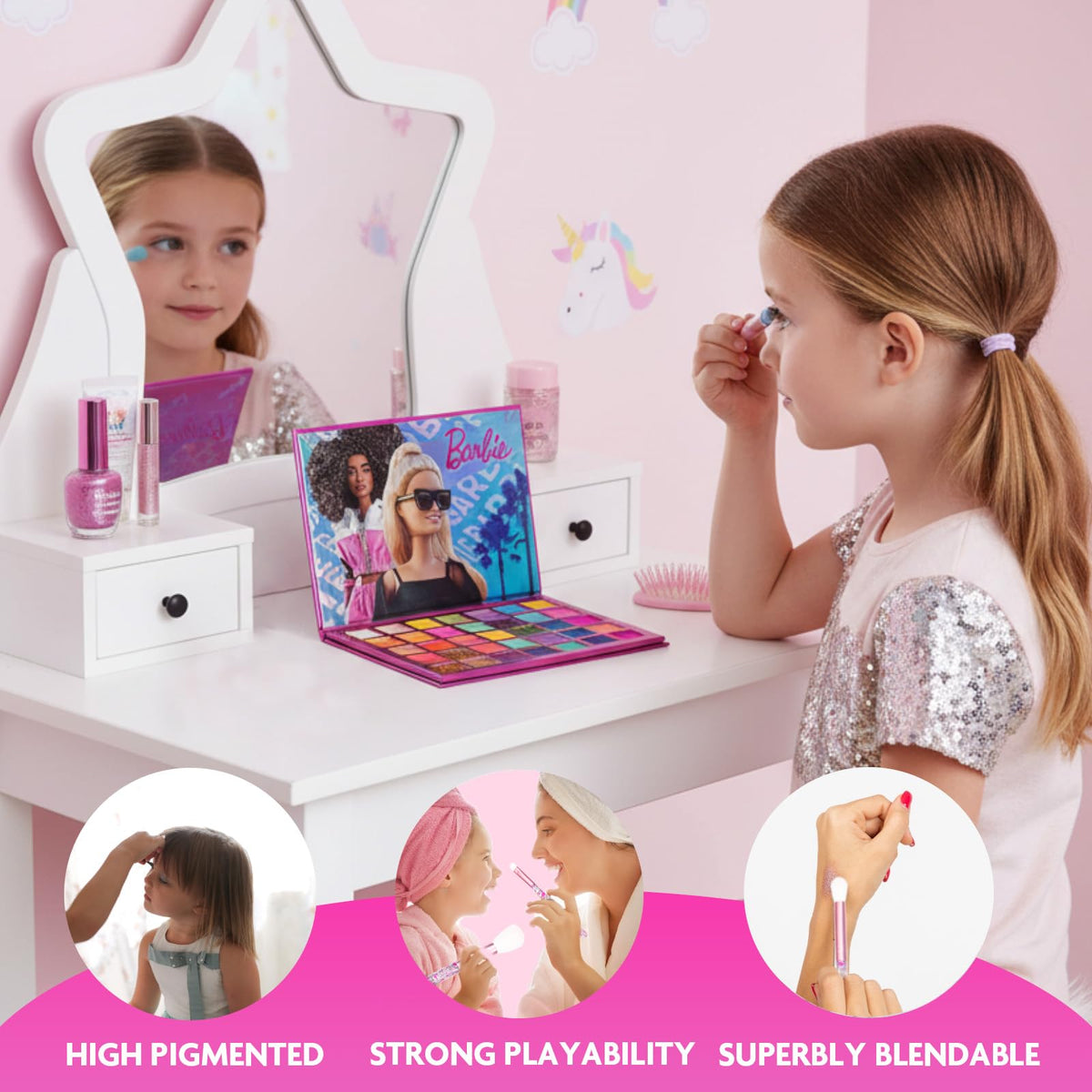 Townley Girl Barbie kids makeup kit lifestyle arrangement view