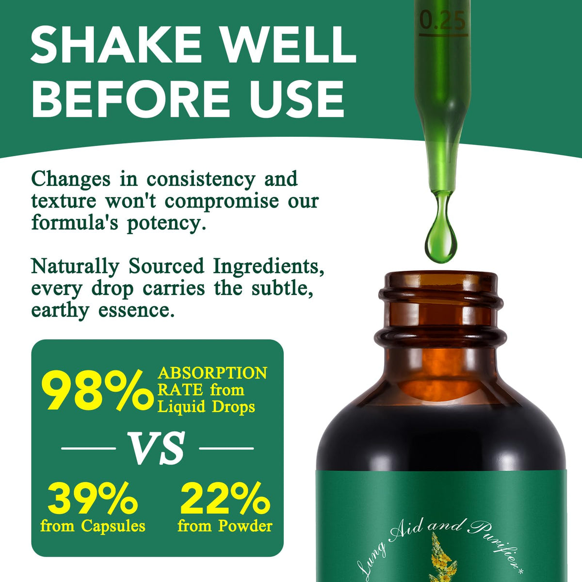 AIKUWWOIRQIA natural respiratory supplement bottle demonstrating how to measure the liquid herbal formula