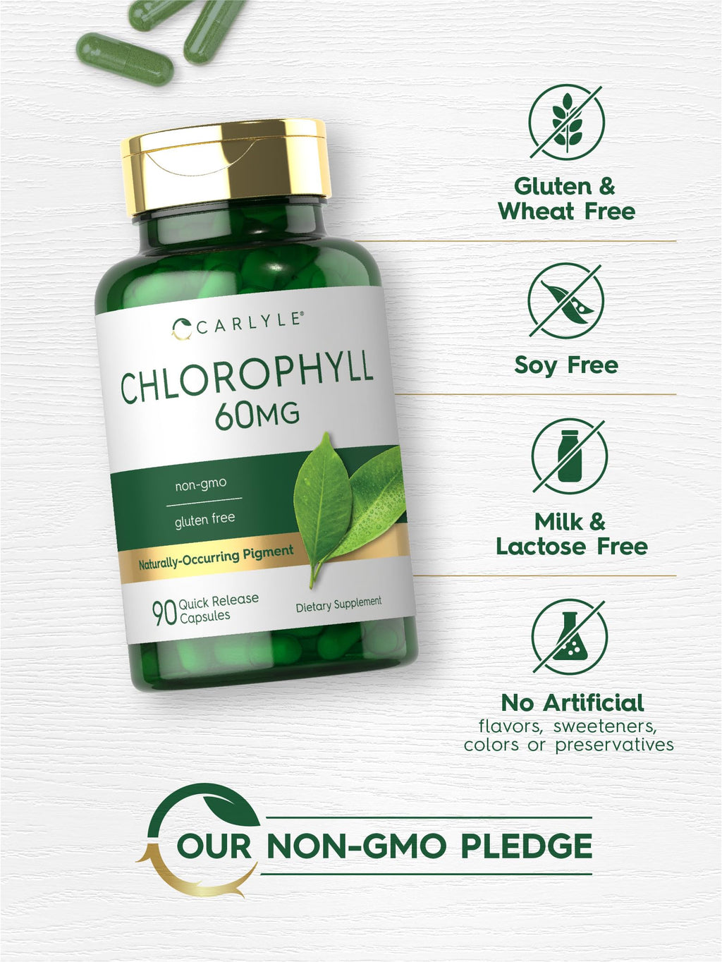 Authentic USA imported Carlyle Chlorophyll 90 capsules packaging details