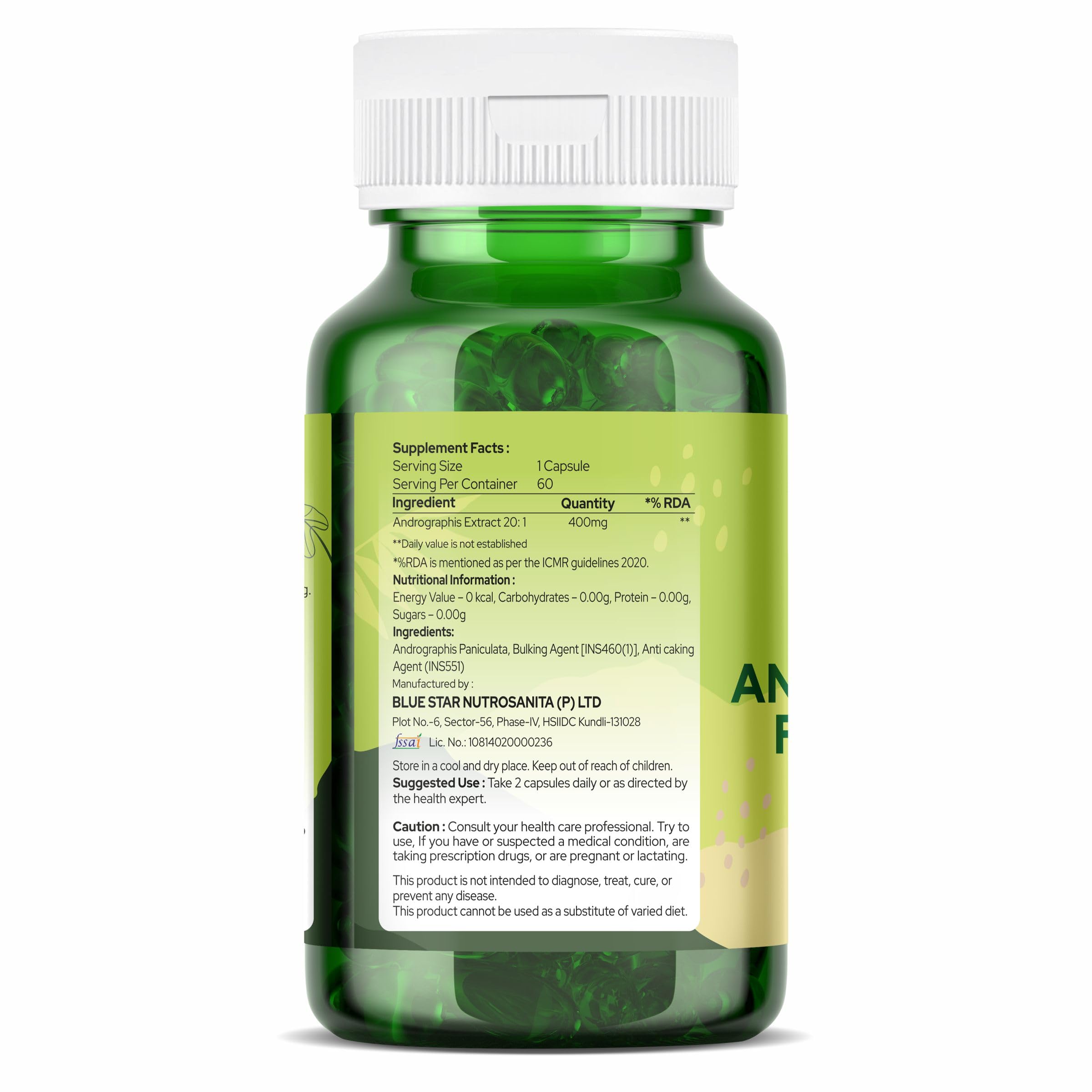 Organic Zing Andrographis paniculata 400mg supplement facts label with ingredient transparency