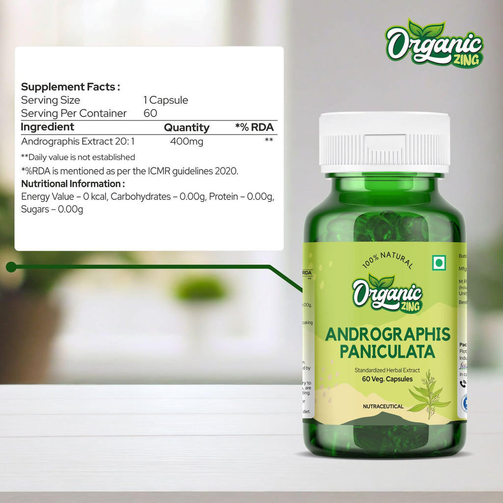 Organic Zing standardized andrographolide extract 60 vegetable capsules for respiratory health