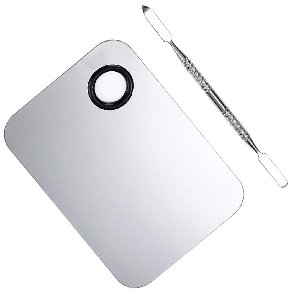 Top view of rectangular stainless steel cosmetic tray