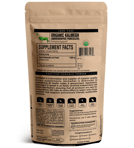 Herbadiet Kalmegh powder resealable zipper bag with premium herbal contents