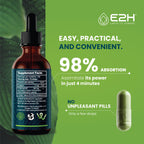Authentic USA imported liquid chlorophyll energy drops by E2H showing label directions