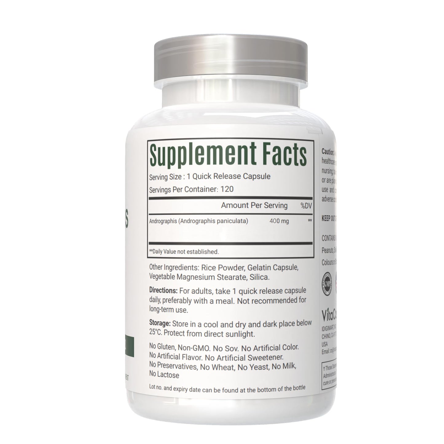 VitaCosmoX Andrographis 8000mg quick release capsules premium USA import details