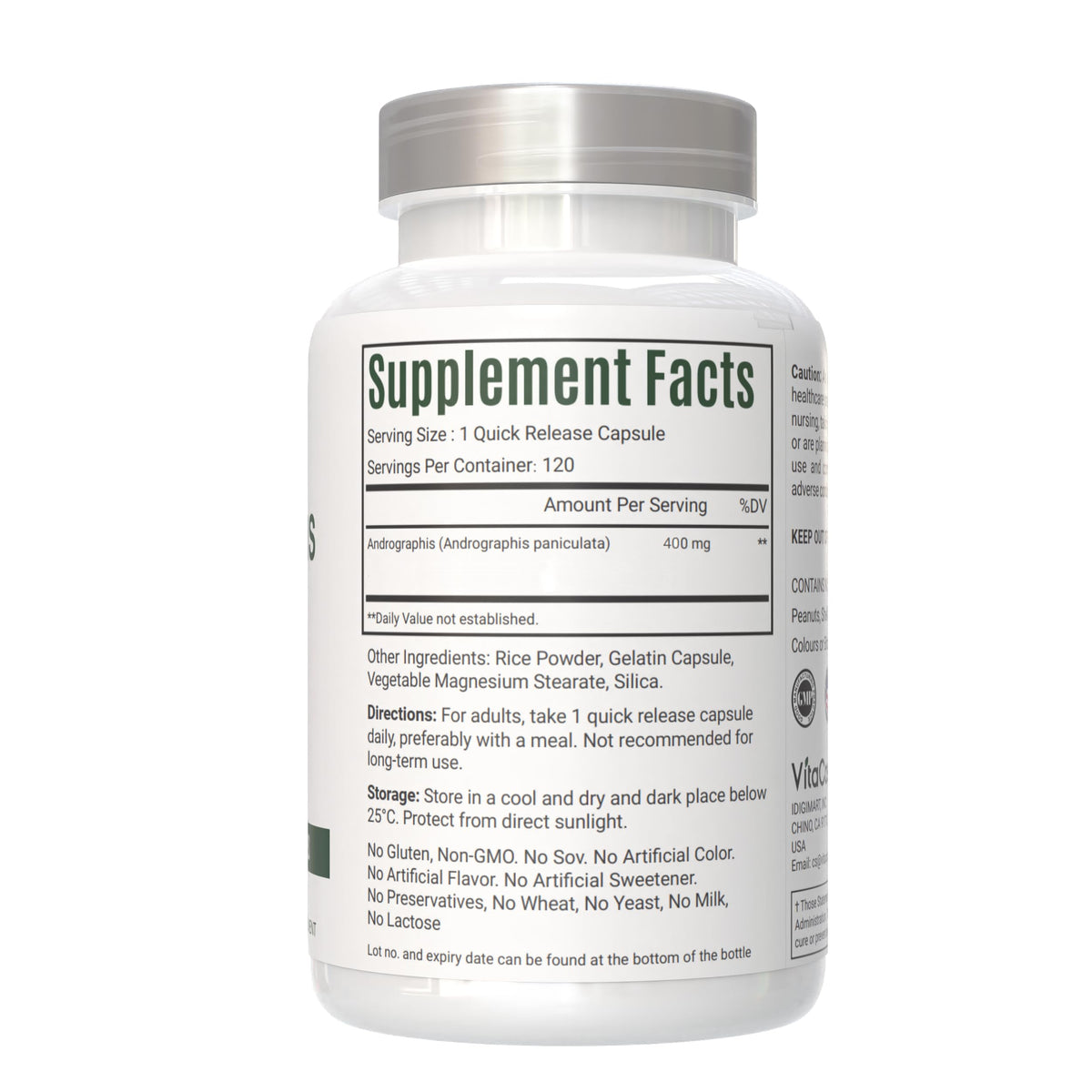 VitaCosmoX Andrographis 8000mg quick release capsules premium USA import details
