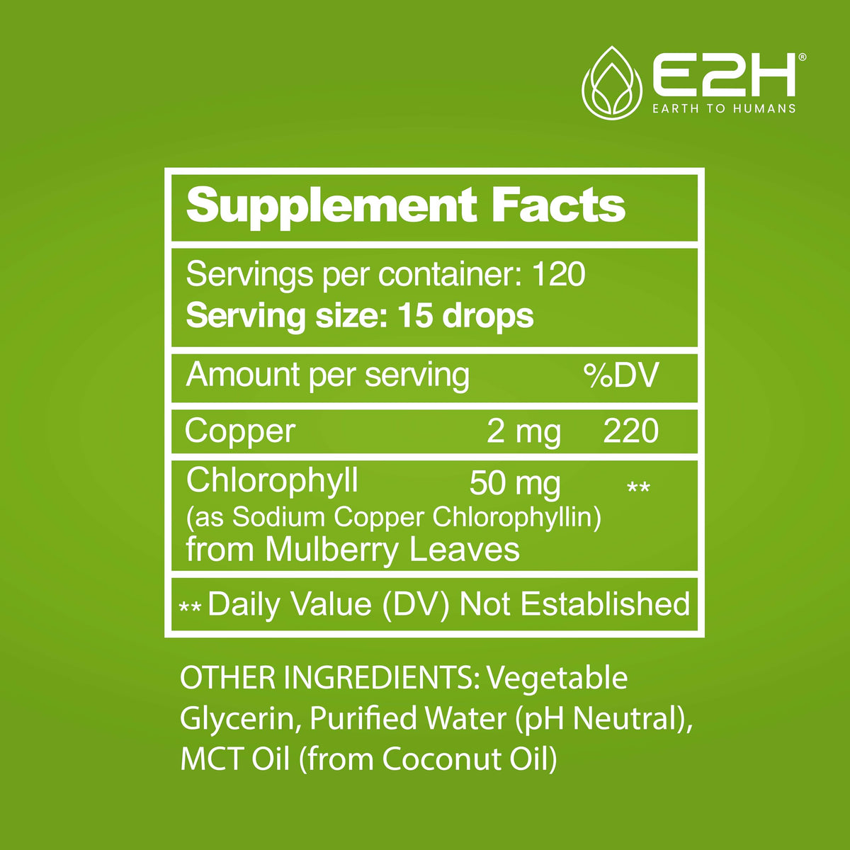 Vegan non GMO green superfood liquid chlorophyll drops for body odor neutralization