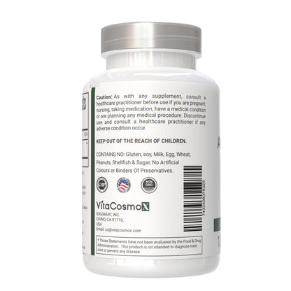 Authentic VitaCosmoX herbal supplement packaging showing non GMO and gluten free seals