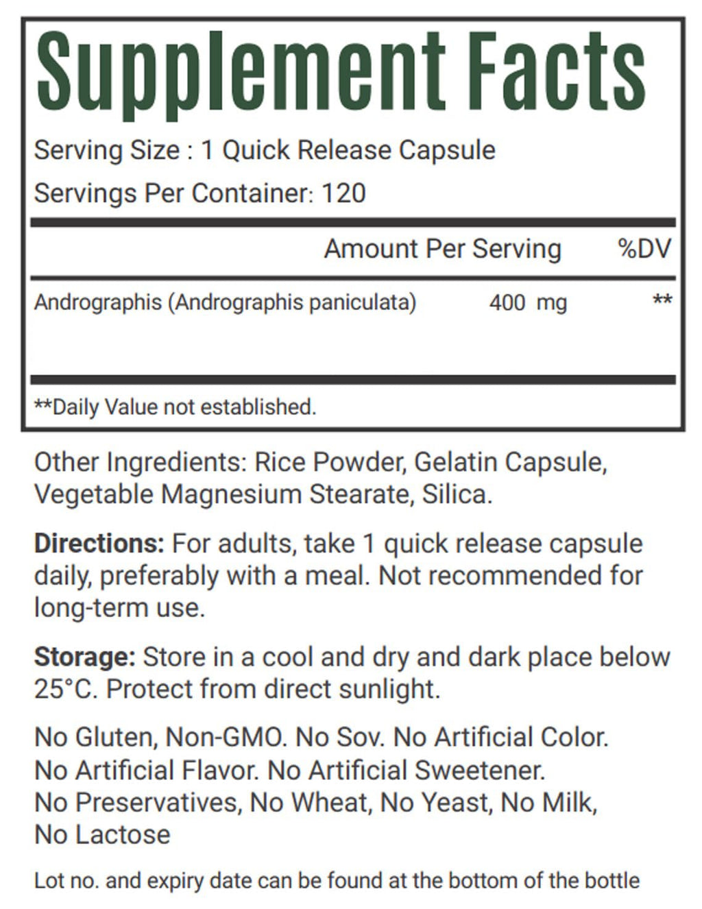 VitaCosmoX Kalmegh extract capsules side panel showing directions for use
