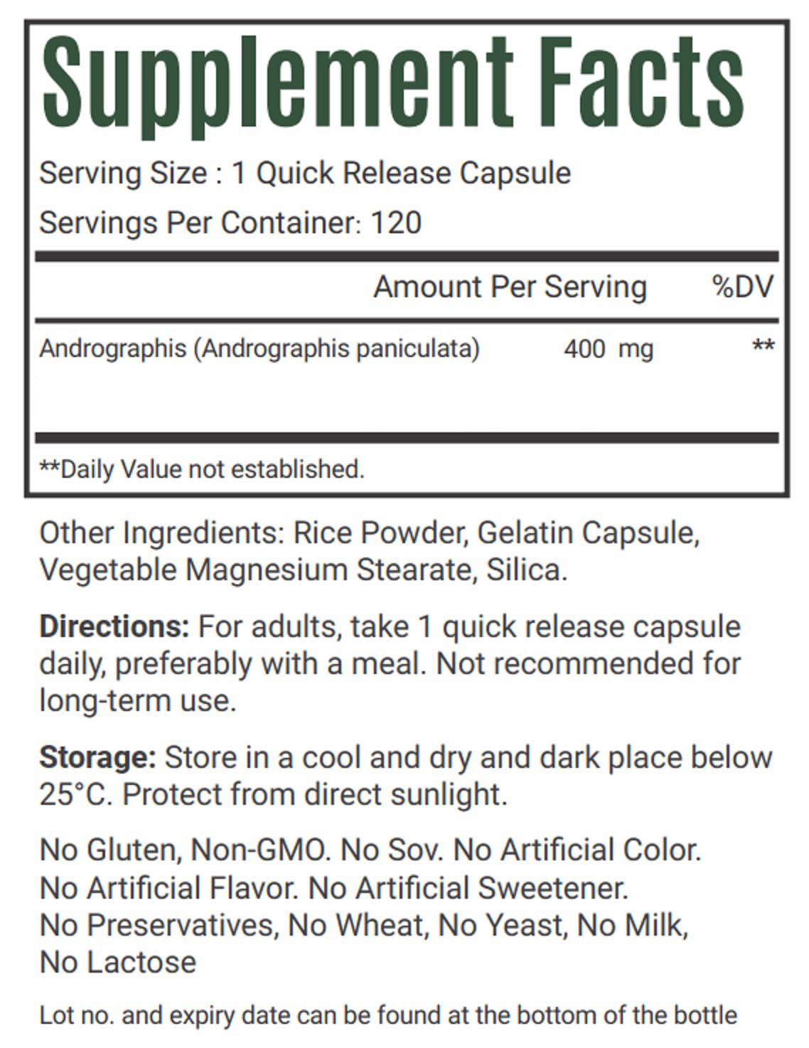 VitaCosmoX Kalmegh extract capsules side panel showing directions for use