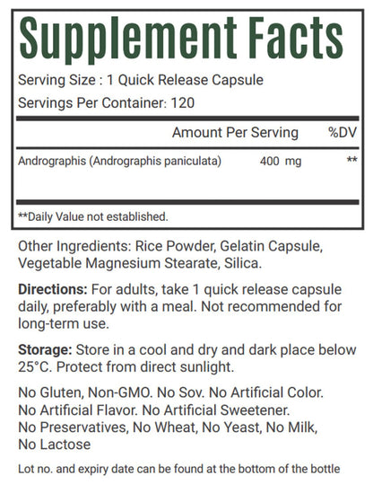 VitaCosmoX Kalmegh extract capsules side panel showing directions for use