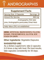 Back label of Andrographis paniculata 60 vegetable capsules showing supplement ingredients