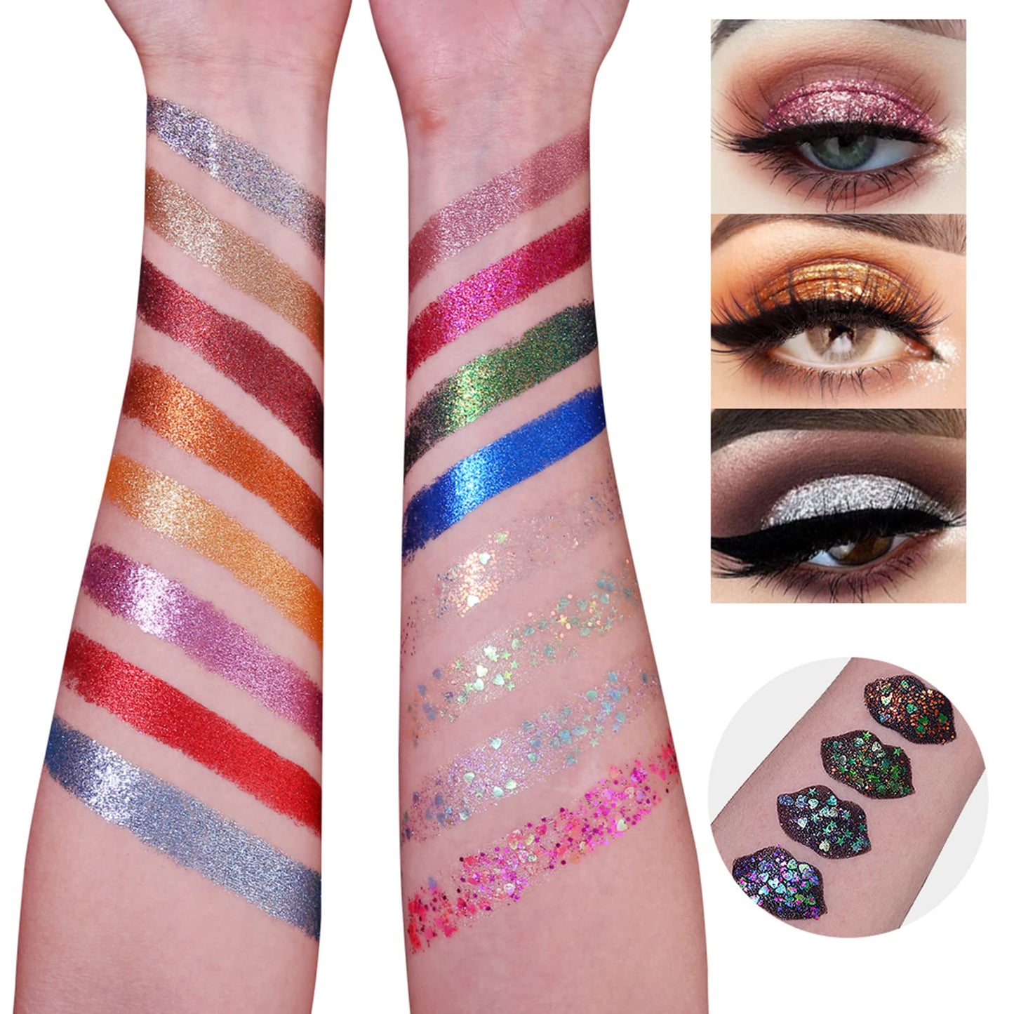 Close up of Ucanbe chunky and fine pressed glitter texture