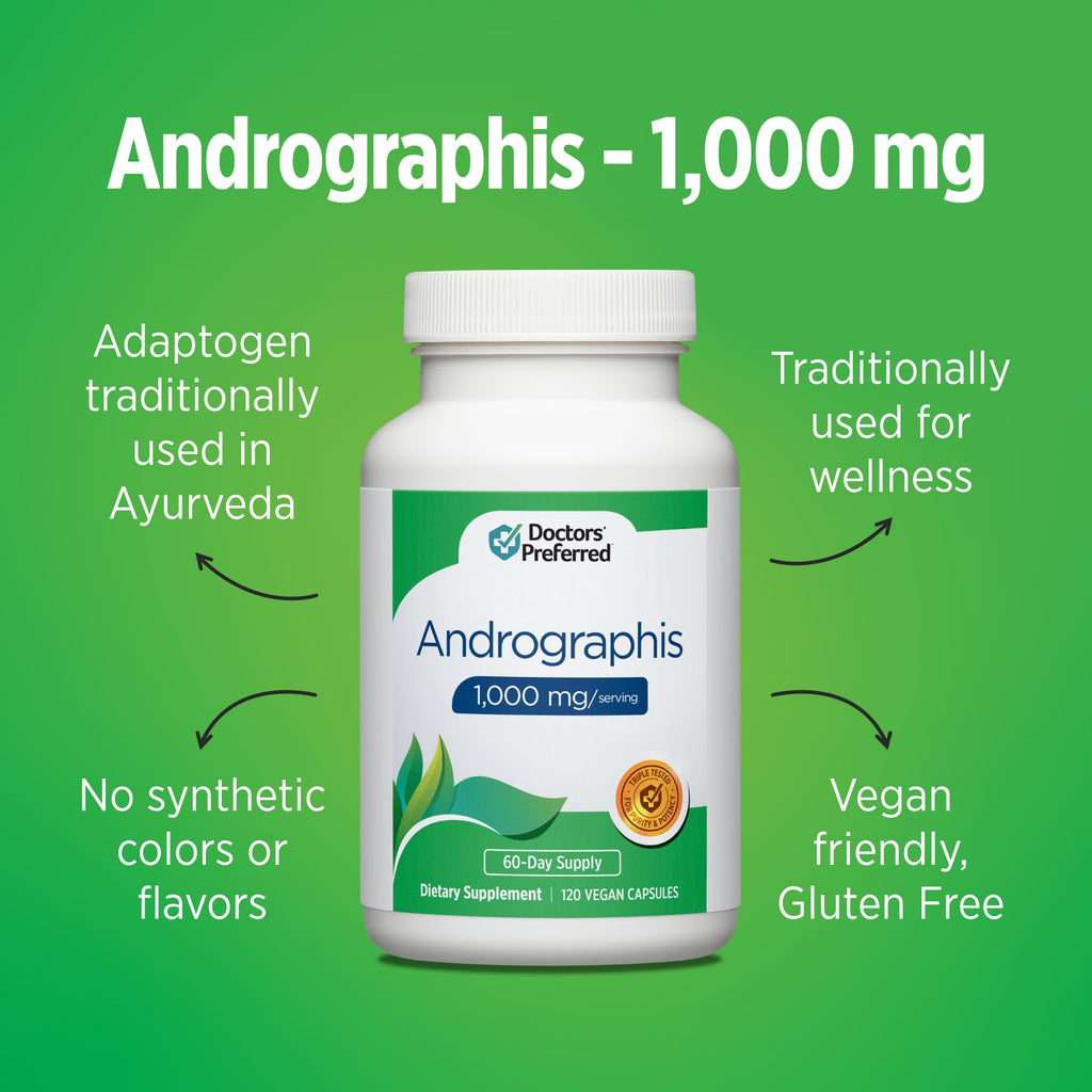 Authentic imported Doctors Preferred Kalmegh supplement bottle highlighting triple tested purity