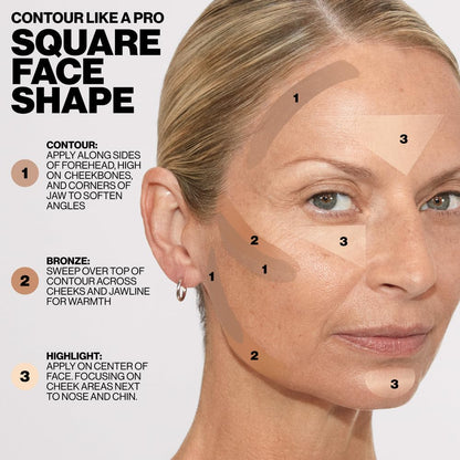 Close up of the contour, bronzer, and highlight powders.