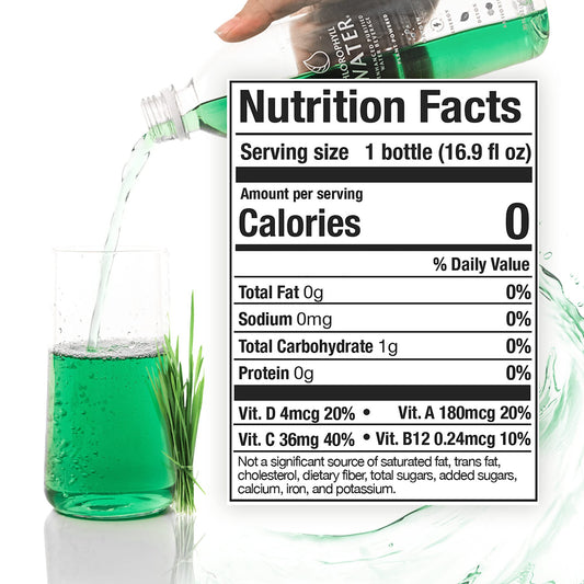 Chlorophyll Water plant based vitamin drink packaging highlighting clean label project certification.