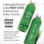 Nutritional label view of chlorophyll water showing plant powered antioxidant ingredients.
