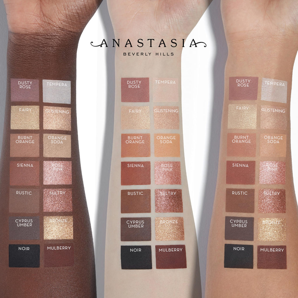 Angle view of Soft Glam eyeshadow palette highlighting metallic finishes