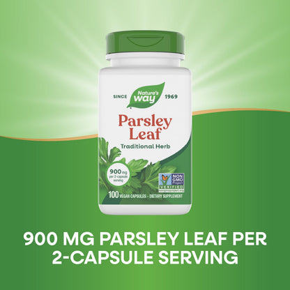 Authentic imported USA formulation bottle of Nature's Way green parsley leaf dietary supplement