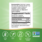 Close up of 100 plant derived capsules container showing certified vegetarian and gluten free logos