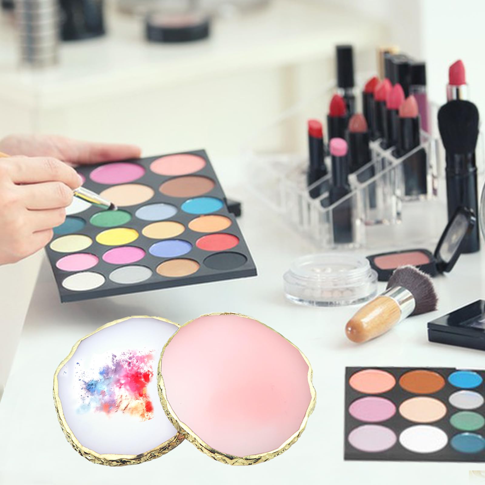 Travel friendly resin nail palette inside makeup kit